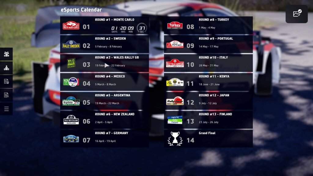WRC 9 esports 2021 championship calendar