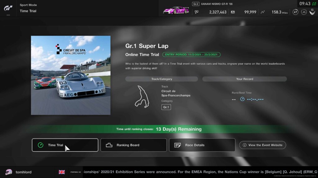GT Sport Time Trial event Gr.1 Super Lap