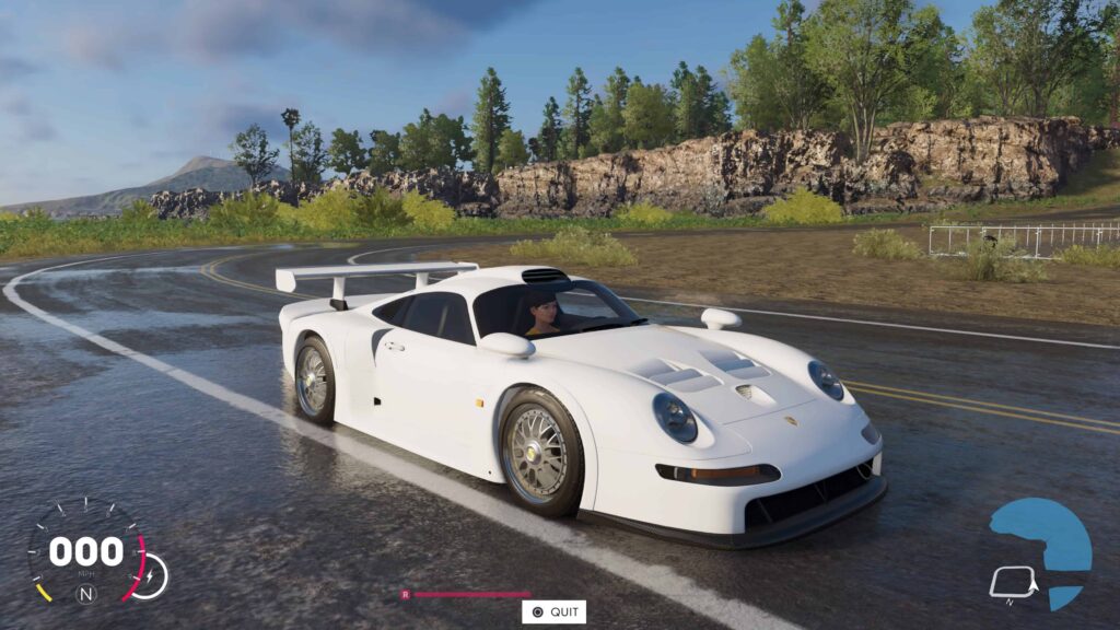 A white Porsche 911 GT1 Strassenversion