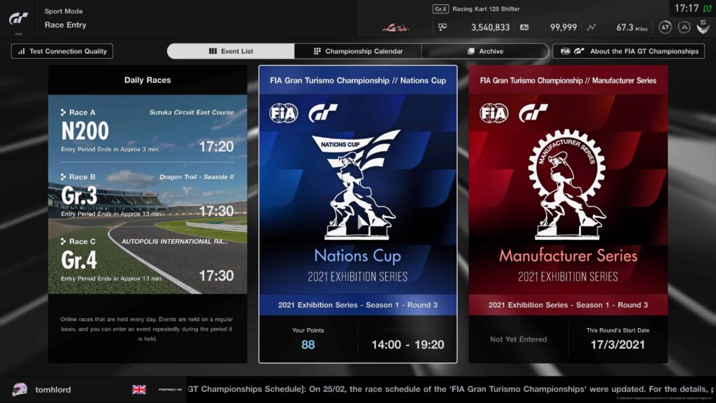 GT Sport FIA Calendar 2021