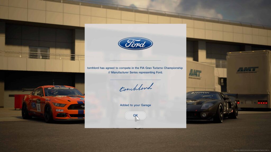 Signing for a manufacturer in GT Sport