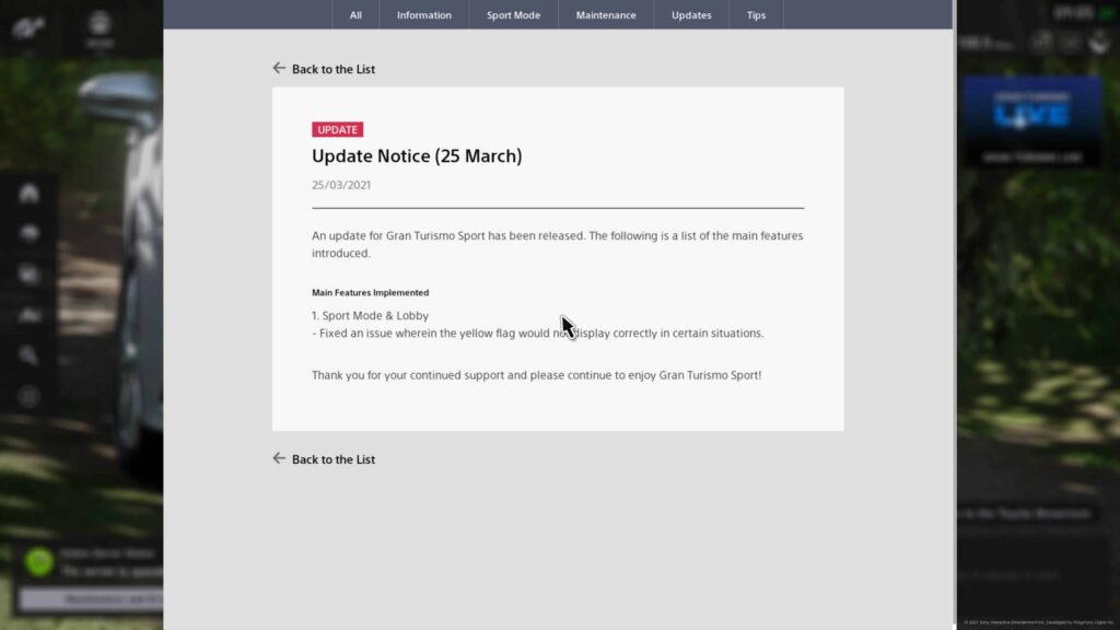 GT Sport Version 1.64