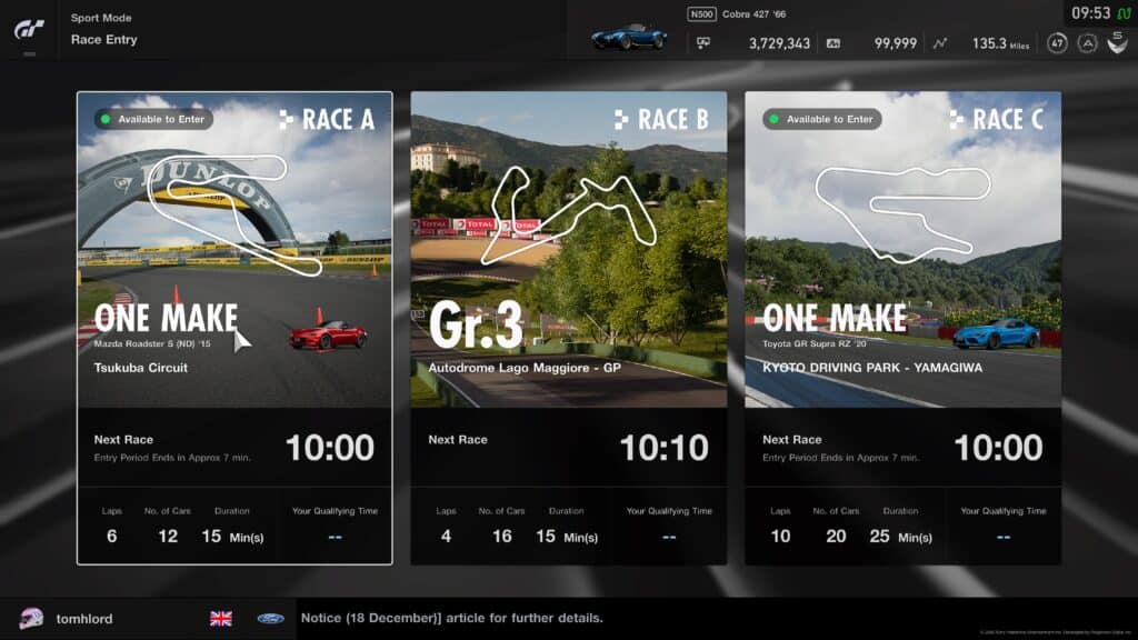 GT Sport Daily Races 22nd March