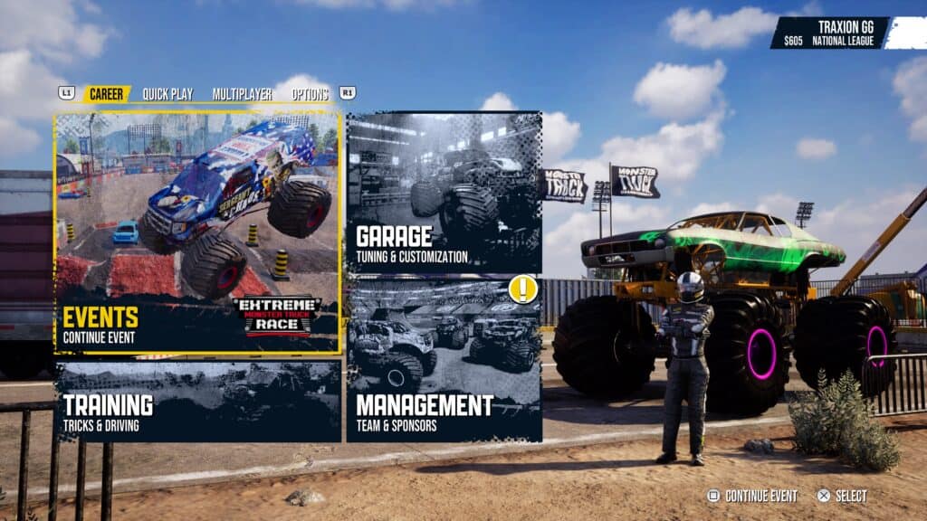 Monster Truck Championship PS5 menu