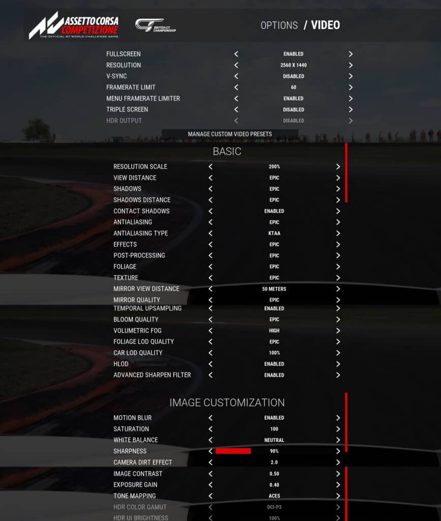 Assetto Corsa Competizione PC graphic settings