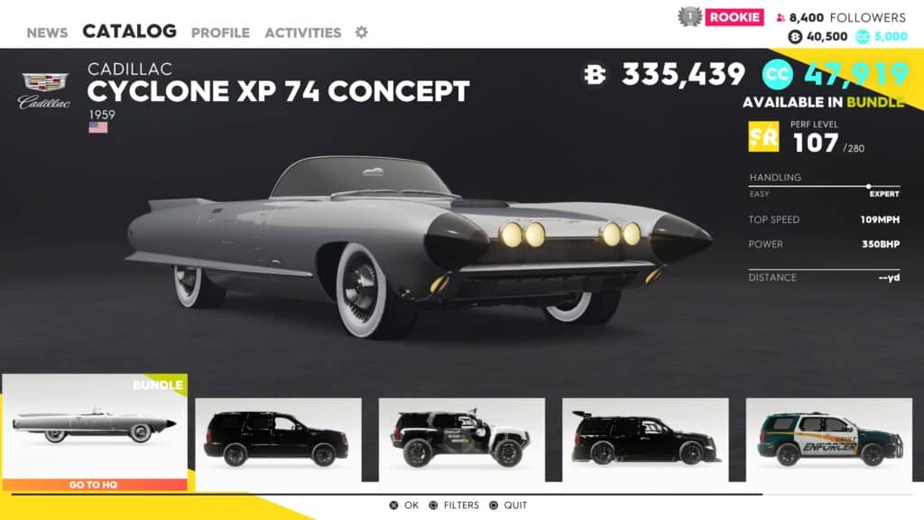 Cadillac Cyclone XP-74 Concept in The Crew 2 catalog