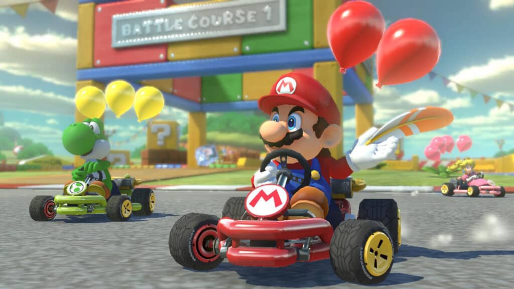 Mario and Yoshi in Mario Kart 8 Deluxe