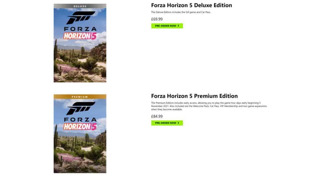 Forza Horizon 5 editions