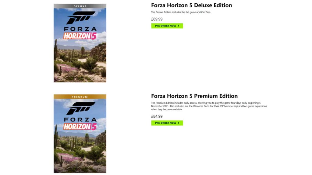 Forza Horizon 5 editions