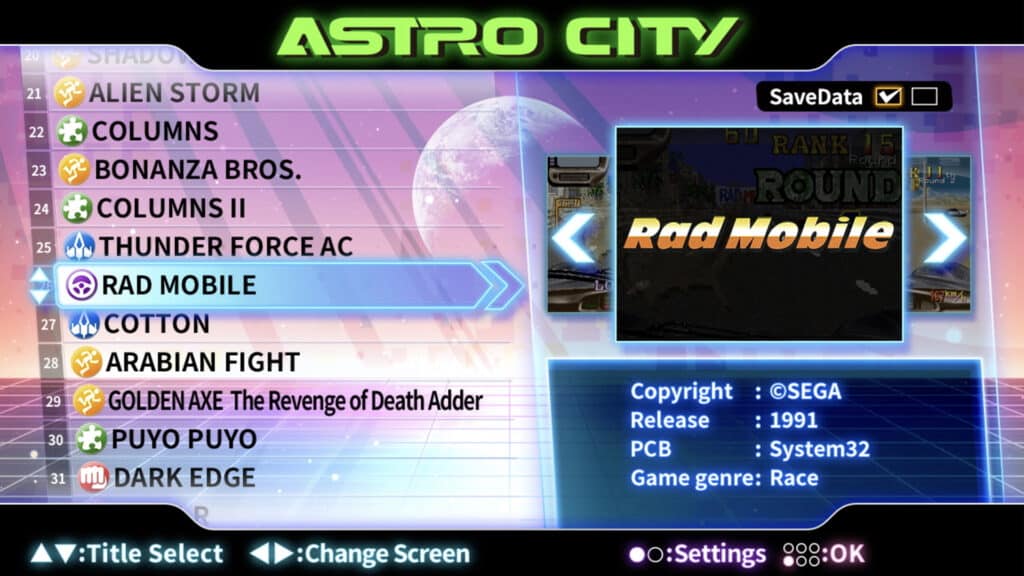 Astro City Rad Mobile selection