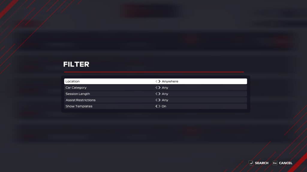 F1 2021 game online multiplayer lobby filter options