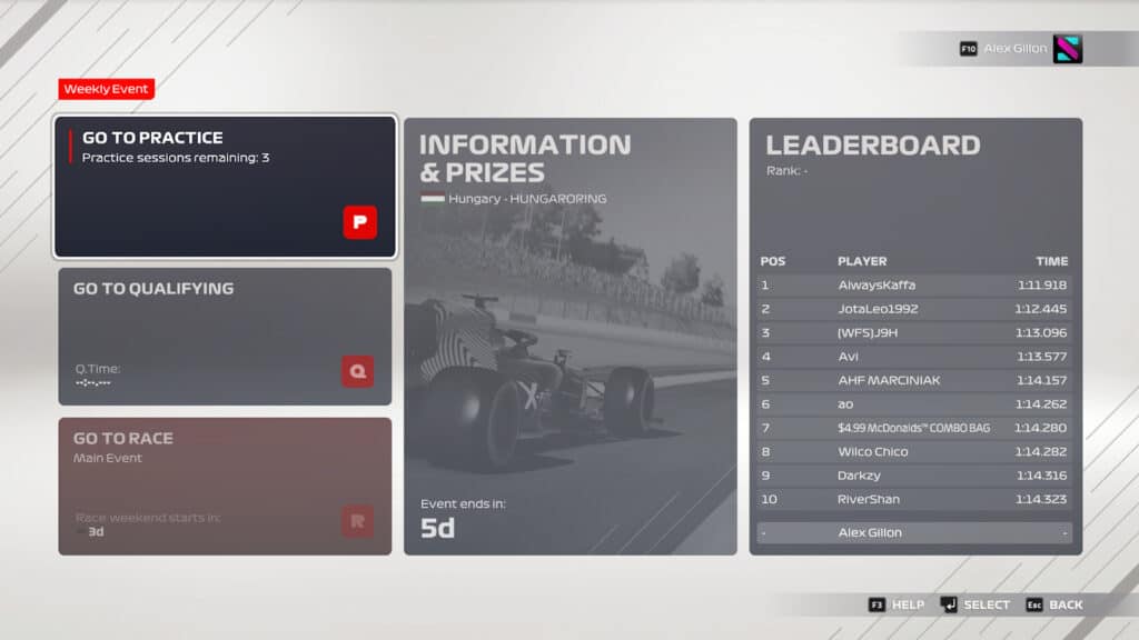 F1 2021 game online weekly event