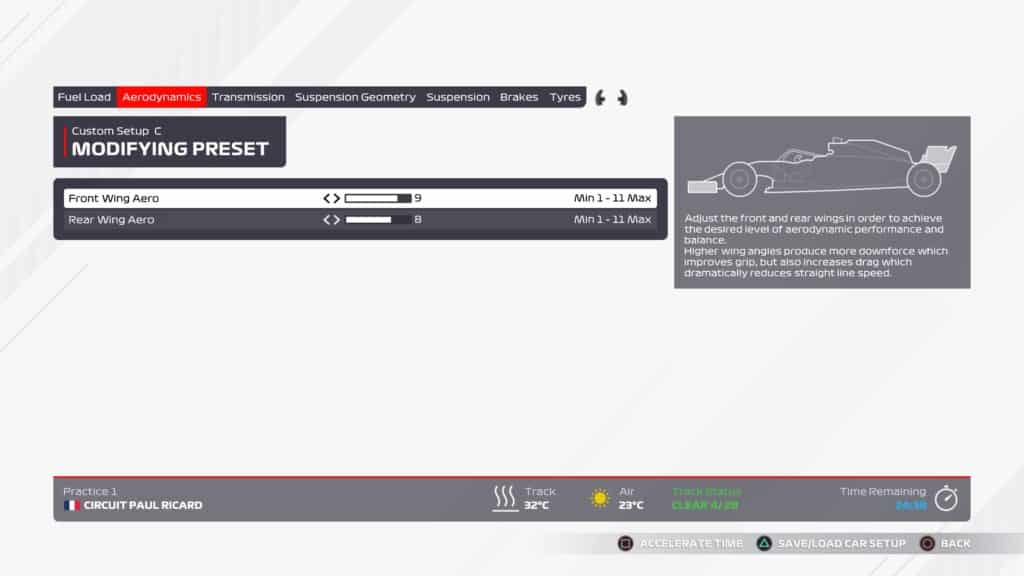 F1 2021 game setup screen
