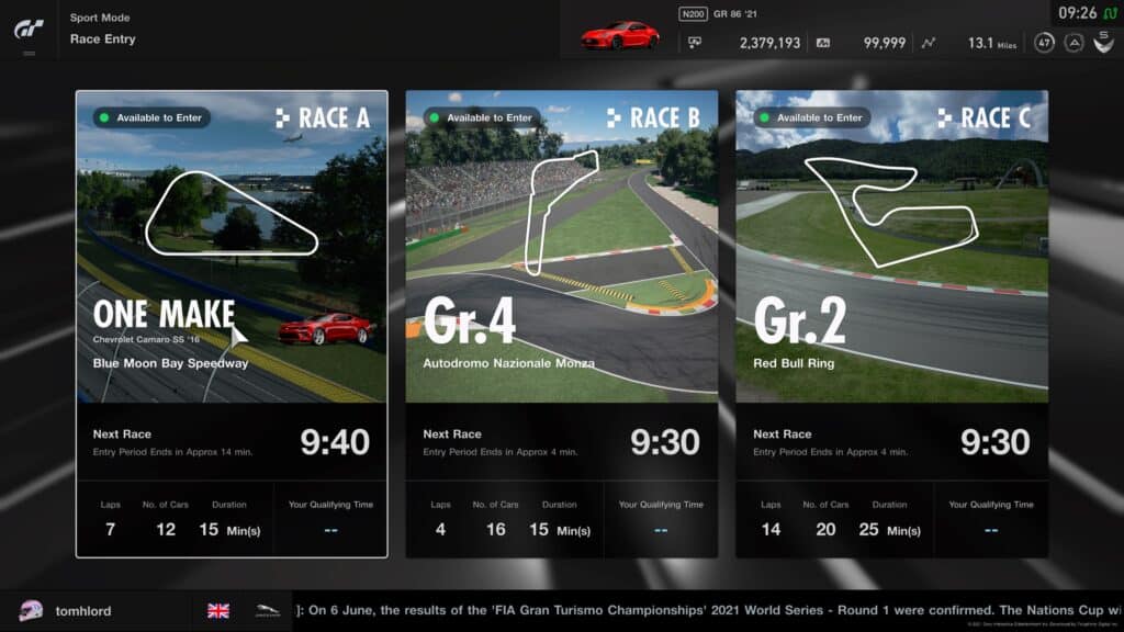 GT Sport Daily Race for the week commencing 12th July 2021