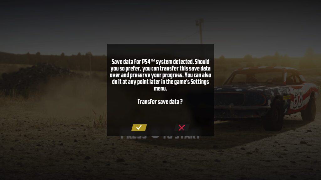 Wreckfest PS4 to PS5 game save transfer