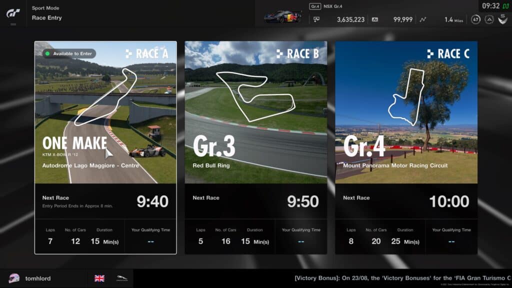 GT Sport Daily Races week commencing 30th August 2021