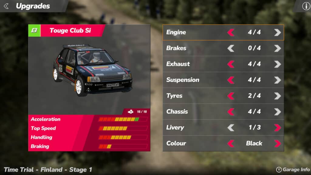 Rush Rally Origins car upgrades