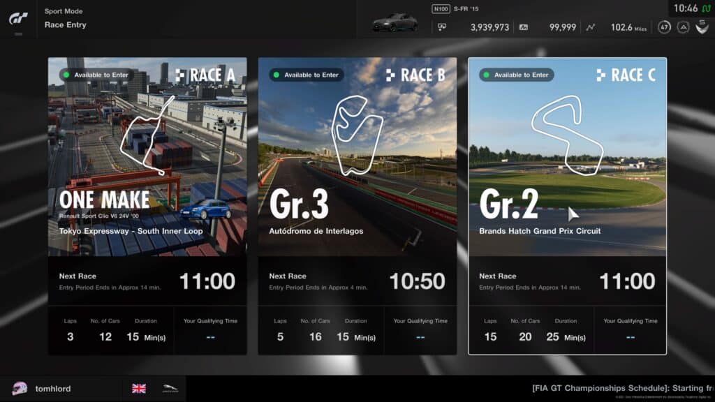 Gt Sport Daily Races week commencing 13th September 2021