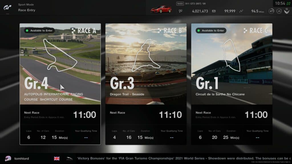 Gt Sport Daily Races 20th September 2021