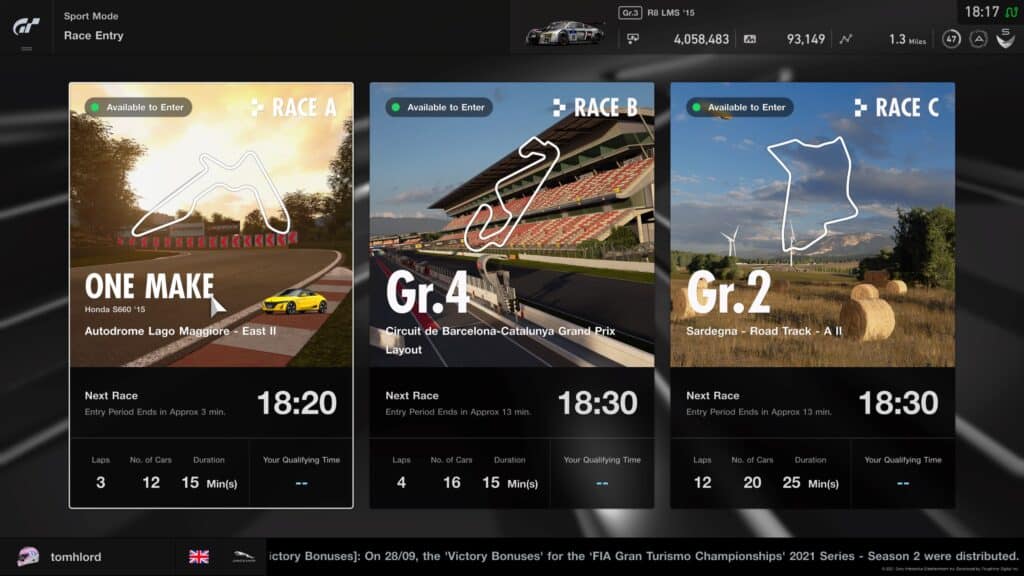 GT Sport Daily Races 11th October 2021
