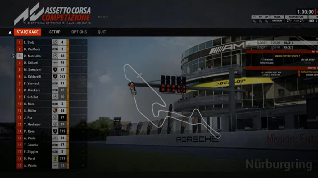 Assetto Corsa Competizione start race option