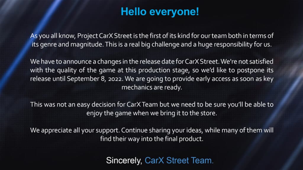 CarX Street delay statement