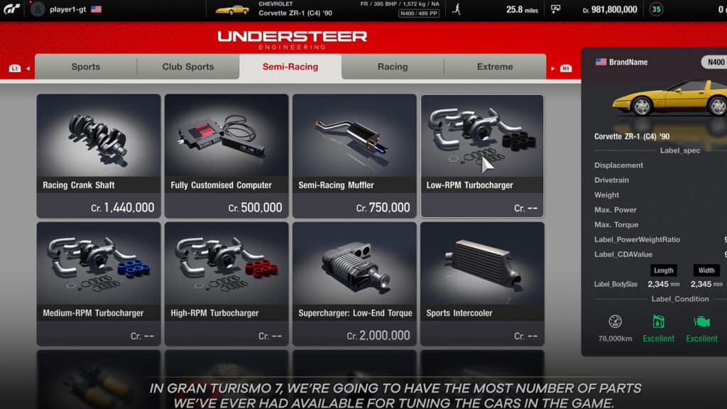 Gran Turismo 7 custom parts, Understeer Engineering