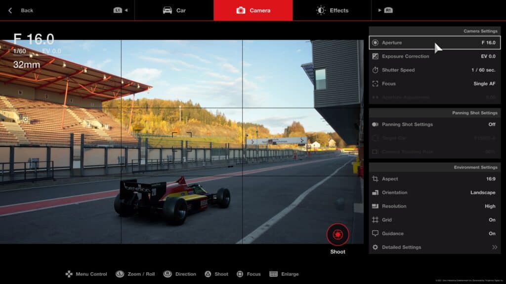 Gran Turismo Sport photo mode UI