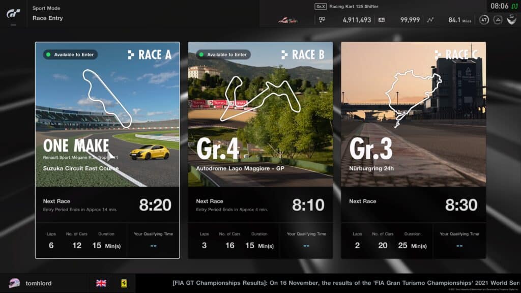 Gran Turismo Sport Daily Races, week commencing 22nd November 2021