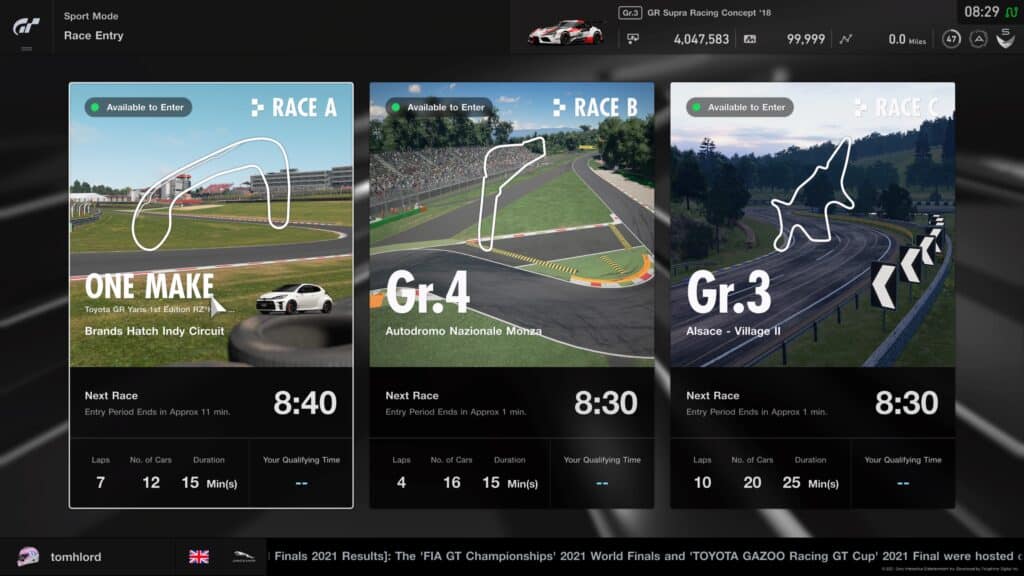 GT Sport Daily Races week commencing 6th December 2021