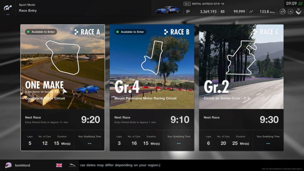 GT Sport online Daily Races 20th December 2021