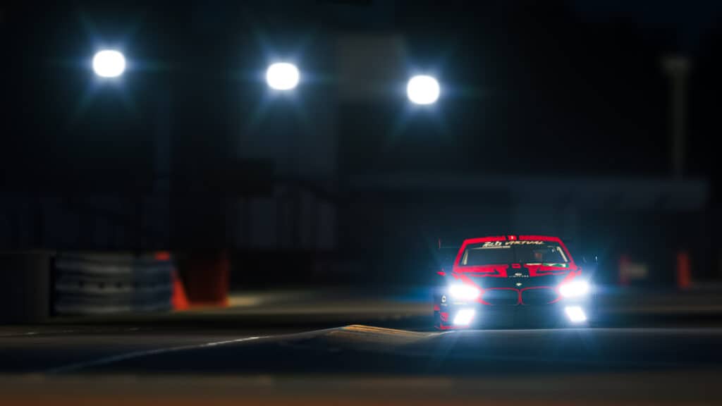 BMW Team Redline M8 GTE at night during 24 Hours of Le Mans Virtual 2022