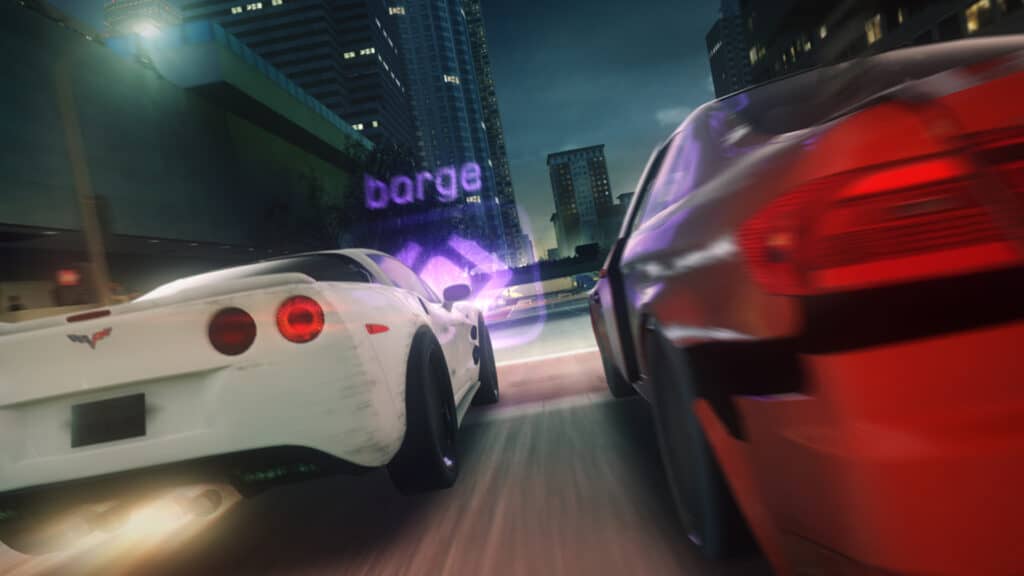 Blur racing game, Chevrolet Corvette, Barge power-ups