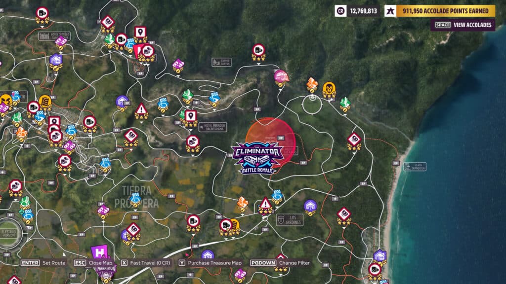 Forza Horizon 5 Festival Playlist Lucky Skills Treasure Hunt, red dot location