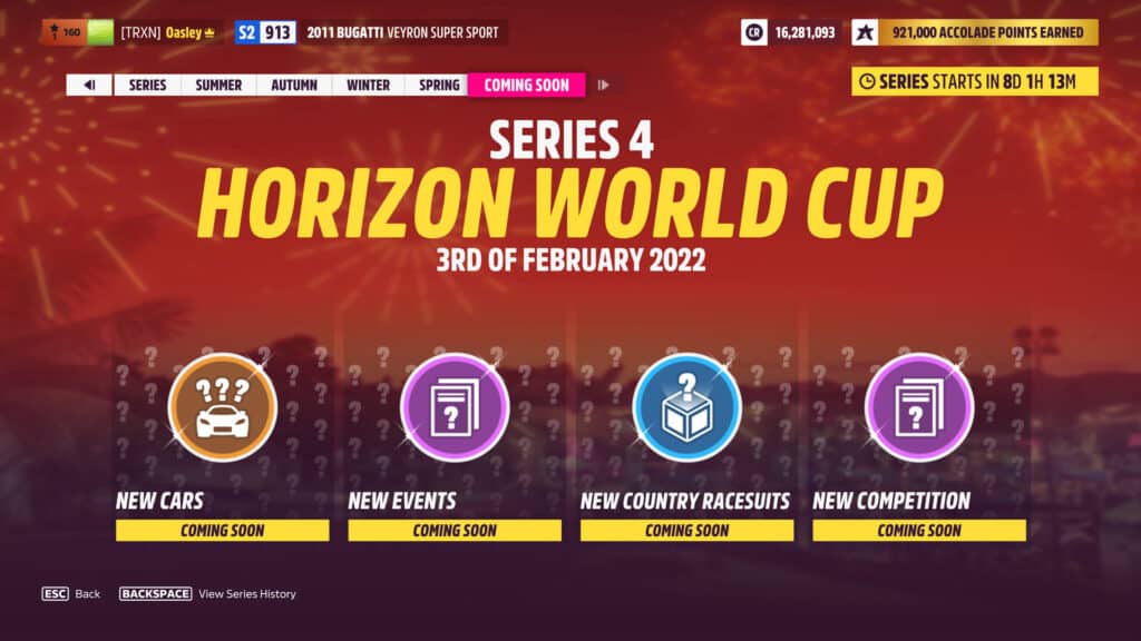 Forza Horzion 5, Festival Playlist Series 4, Horizon World Cup competition