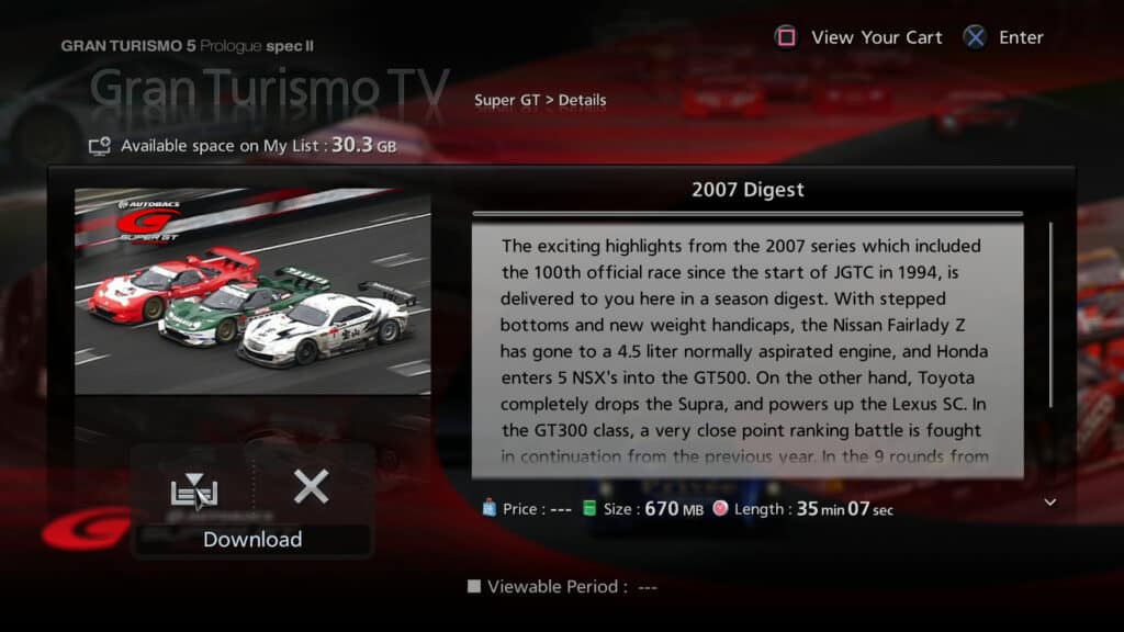 Gran Turismo TV, Gran Turismoi 5 Prologue Spec II, Super GT episode
