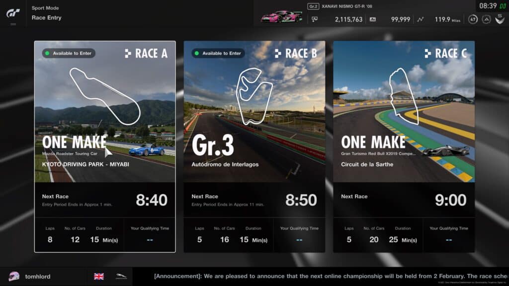 GT Sport Daily Races 24th January 2022