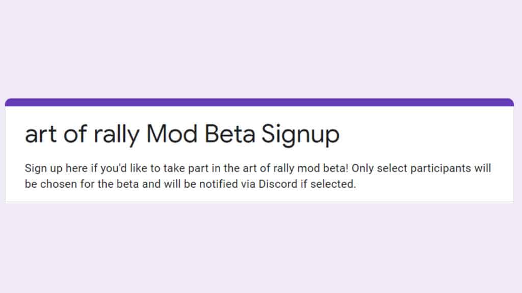 art of rally Mod Beta Signup
