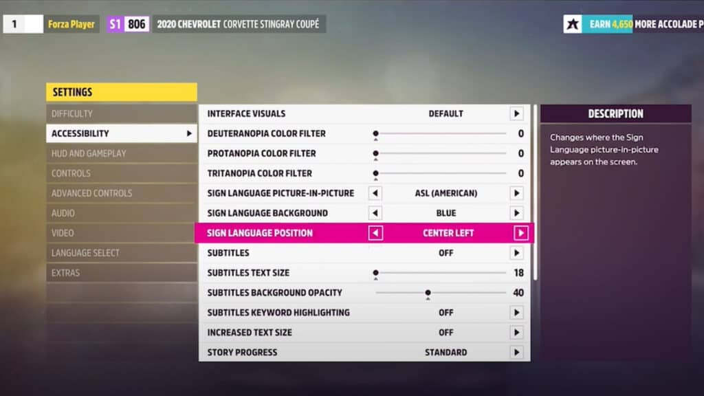 ASL and BSL options, Forza Horizon 5