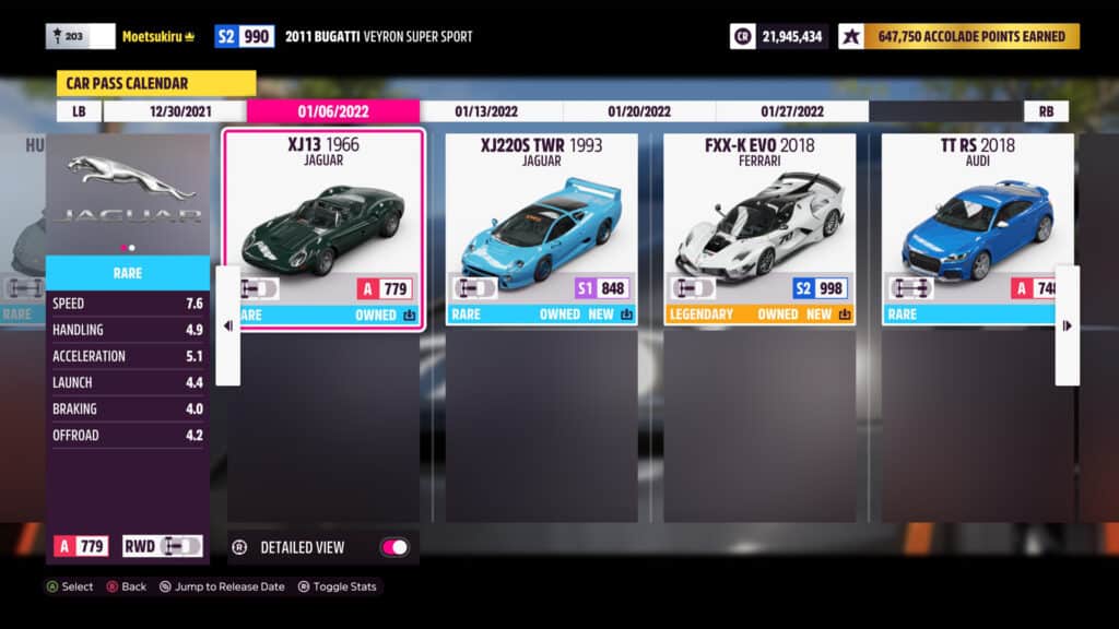Forza Horizon 5, Car Pass Calendar