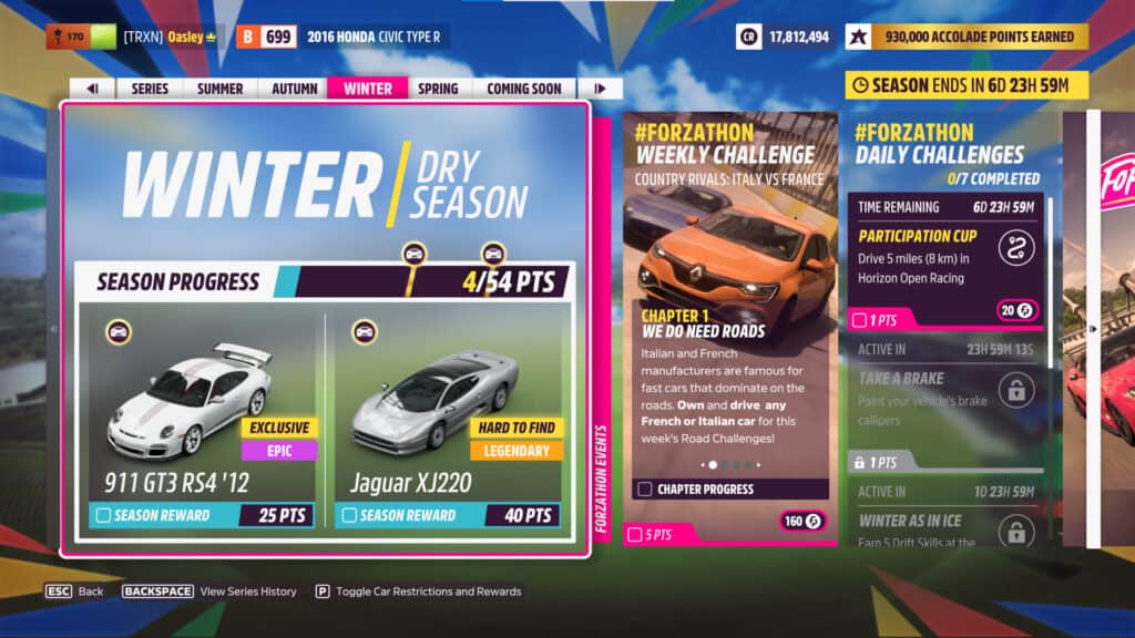 Forza Horizon 5, Winter Dry Season, Season Rewards