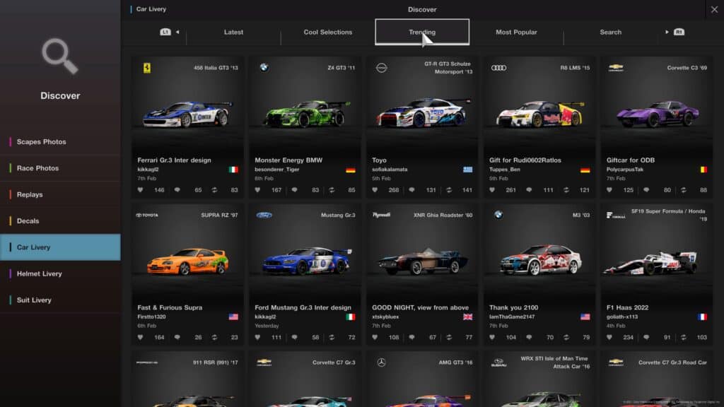 GT Sport trending liveries 