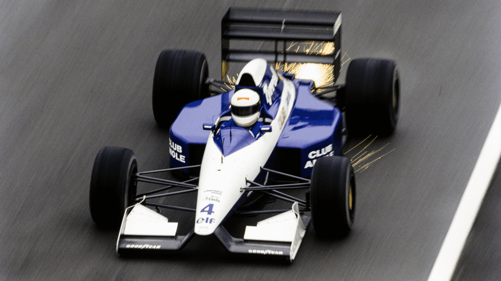 Andrea de Cesaris, Tyrrell 020B Ilmor, strikes sparks as vortices flow from his rear wing - ID: 1017724993, Photographer: Unknown, Motorsport Images