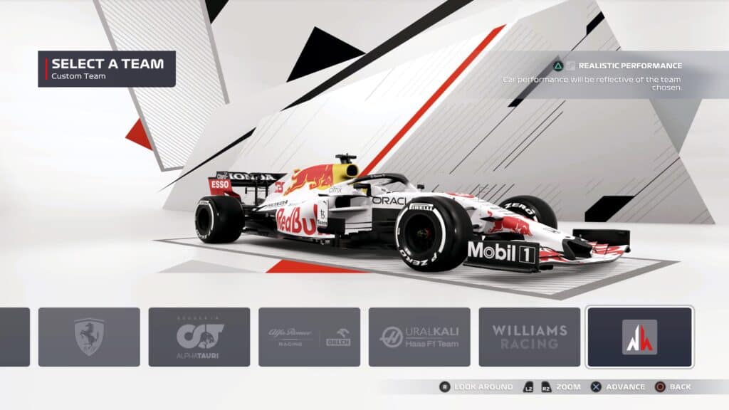 F1 2021, Custom Grand Prix, Select a team, White Red Bull