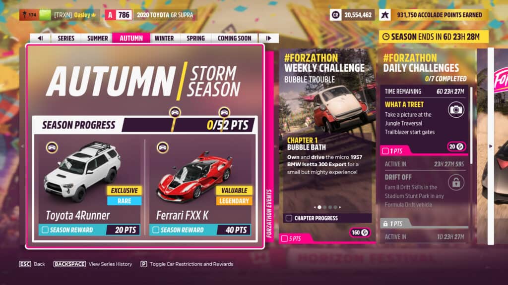 Forza Horizon 5's Series 5 Autumn Festival Playlist, Season Rewards