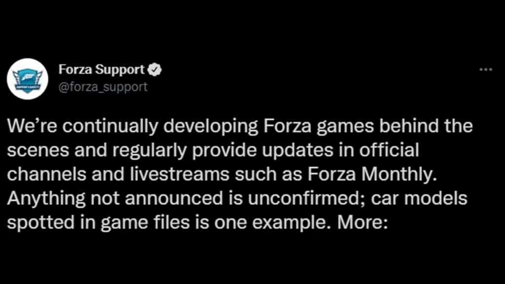 Forza Support, car leaks in Horizon 5 statement
