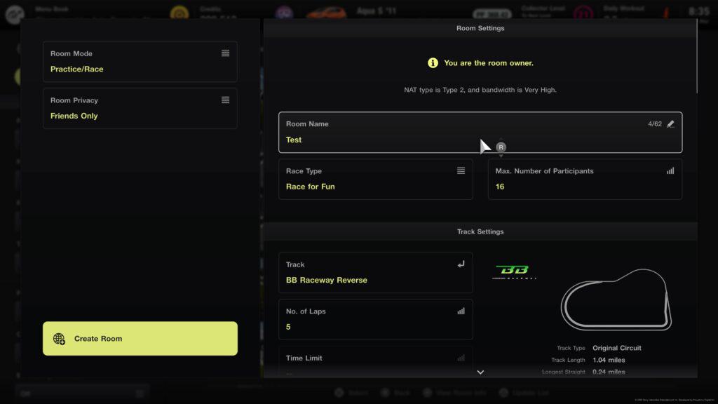 Gran Turismo 7 multiplayer online lobby settings