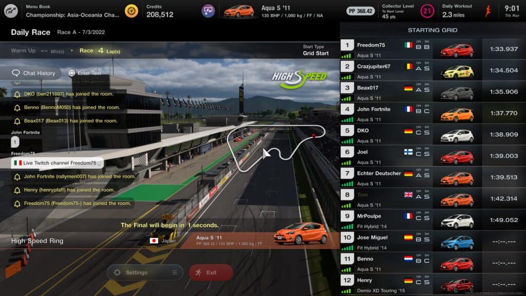 Gran Turismo 7 Sport mode, Race A, 7th March 2022