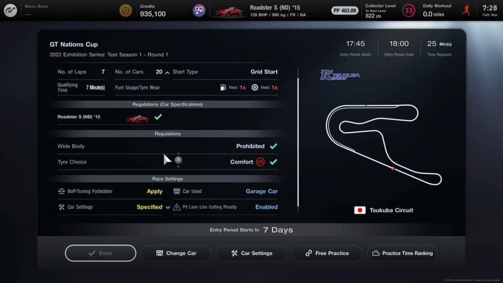 Gran Turismo 7, World Series Nations Cup Test Season 1 Round 1, rules and regulations