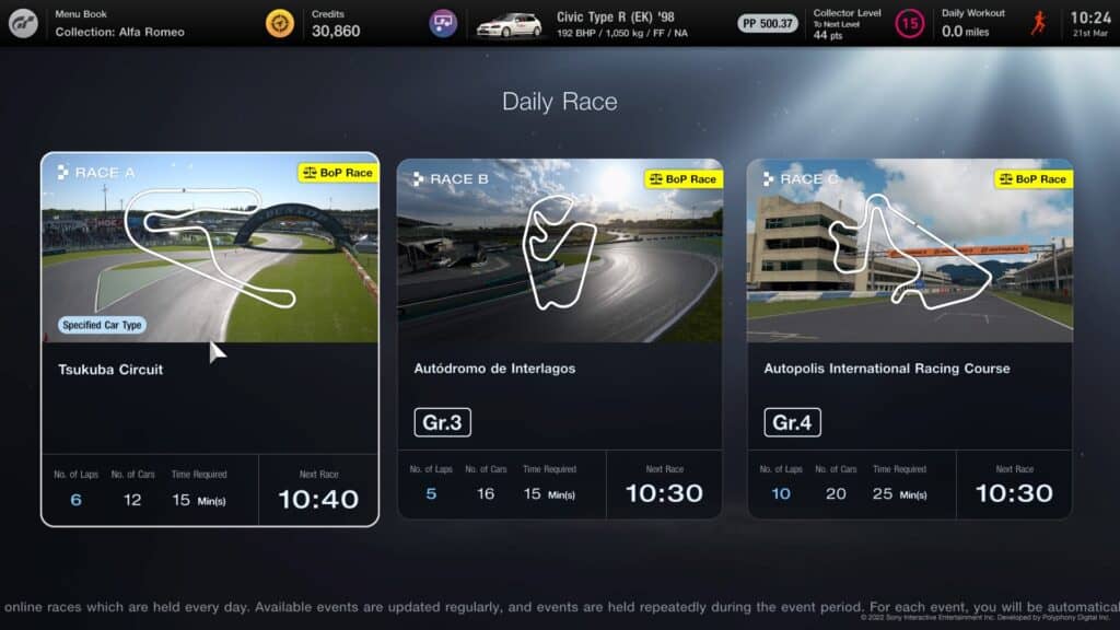 Gran Turismo™ 7, Daily Races w/c 21st March 2022